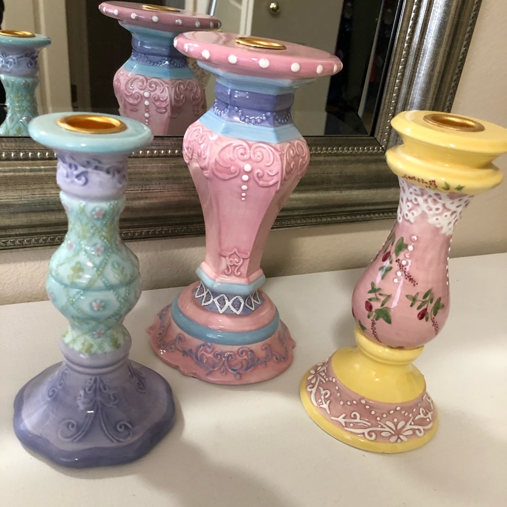 Set of 3 vintage porcelain candle holders